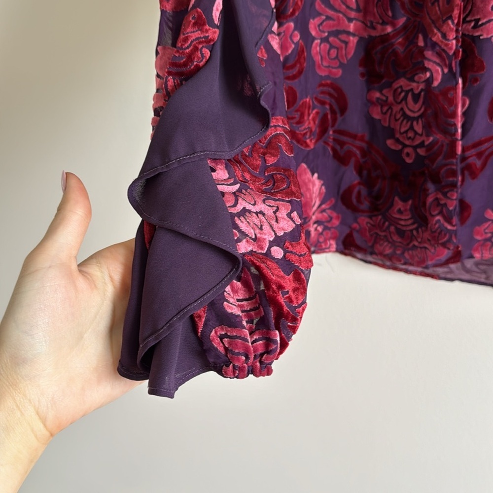 Monique Lhuililler Velvet Floral Blouse - Size XS - Picture 3 of 7